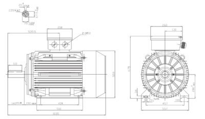 Motor trifazat 75kW 1000rpm ax 75mm IEC280 – talpă B3 Dimensiuni motor trifazat 75kW 1000rpm 6 poli ax 75mm IEC280 cu talpă B3