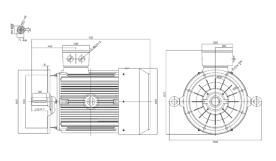 Motor trifazat 75kW 1000rpm ax 80mm IEC315 – flanșă mare B5 Dimensiuni motor trifazat 75kW 1000rpm 6 poli ax 80mm IEC315 cu flanșă mare B5
