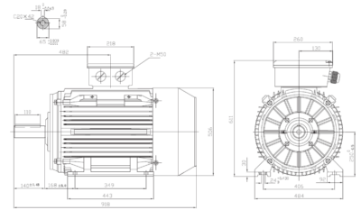 Motor trifazat 75kW 1400rpm ax 65mm IEC 250 - talpă B3 Dimensiuni motor trifazat 75kW 1400rpm 4 poli ax 65mm IEC 250 cu talpă B3