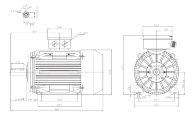 Motor trifazat 75kW 1400rpm ax 75mm IEC 280 - talpă B3 Dimensiuni motor trifazat 75kW 1400rpm 4 poli ax 75mm IEC 280 cu talpă B3