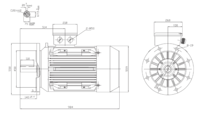 Motor trifazat 75kW 1500rpm ax 75mm IEC280 – flanșă mare B5 Dimensiuni motor trifazat 75kW 1500rpm 4 poli ax 75mm IEC280 cu flanșă mare B5