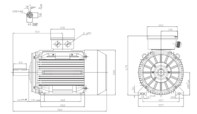 Dimensiuni montaj motor trifazat 75kW 3000rpm IEC280 B3 ax 65mm Dimensiuni motor trifazat 75kW 3000rpm IEC280 ax 65mm B3