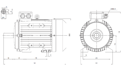 Motor trifazat 9.2kW 1400rpm ax 38mm IEC 132 - talpă B3 Dimensiuni motor trifazat 9.2kW 1400rpm 4 poli ax 38mm IEC 132 cu talpă B3