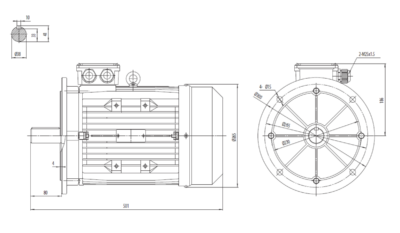 Motor trifazat 9.2kW 1500rpm ax 38mm IEC132 – flanșă mare B5 Dimensiuni motor trifazat 9.2kW 1500rpm 4 poli ax 38mm IEC132 cu flanșă mare B5