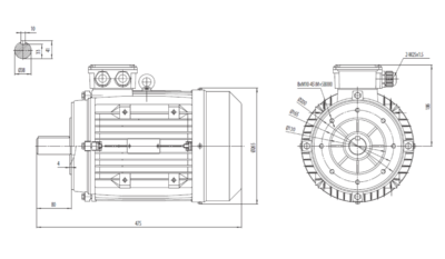 Dimensiuni montaj motor trifazat 9.2kW 3000rpm IEC132 B14 ax 38mm Dimensiuni motor trifazat 9.2kW 3000rpm IEC132 ax 38mm B14