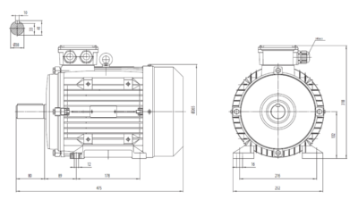 Dimensiuni montaj motor trifazat 9.2kW 3000rpm 132 B3 ax 38mm Dimensiuni motor trifazat 9.2kW 3000rpm 132 ax 38mm B3