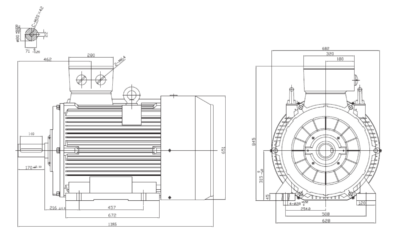 Motor trifazat 90kW 1000rpm ax 80mm IEC315 – talpă B3 Dimensiuni motor trifazat 90kW 1000rpm 6 poli ax 80mm IEC315 cu talpă B3