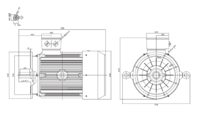 Motor trifazat 90kW 1000rpm ax 80mm IEC315 – flanșă mare B5 Dimensiuni motor trifazat 90kW 1000rpm 6 poli ax 80mm IEC315 cu flanșă mare B5