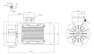 Motor trifazat 90kW 1500rpm ax 75mm IEC280 – flanșă mare B5 Dimensiuni motor trifazat 90kW 1500rpm 4 poli ax 75mm IEC280 cu flanșă mare B5