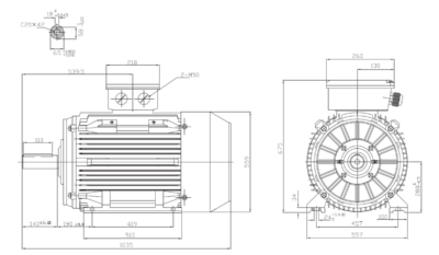 Dimensiuni montaj motor trifazat 90kW 3000rpm IEC280 B3 ax 65mm Dimensiuni motor trifazat 90kW 3000rpm IEC280 ax 65mm B3