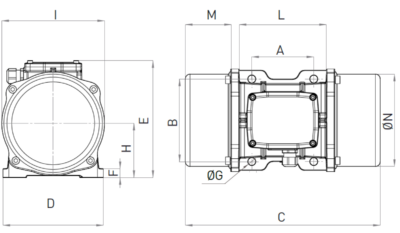 Dimensiuni motor vibrator curent continuu MVE 1500 DC24V Oli Dimensiuni motor vibrator curent continuu MVE 1500 DC24V Oli