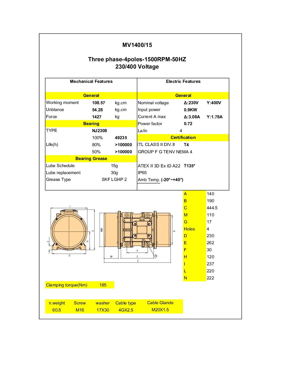 Dimensiuni Motor vibrator trifazat 1400-15 Motor vibrator trifazat 1400-15 - Dimensiuni Motor vibrator trifazat 1400 15 pdf