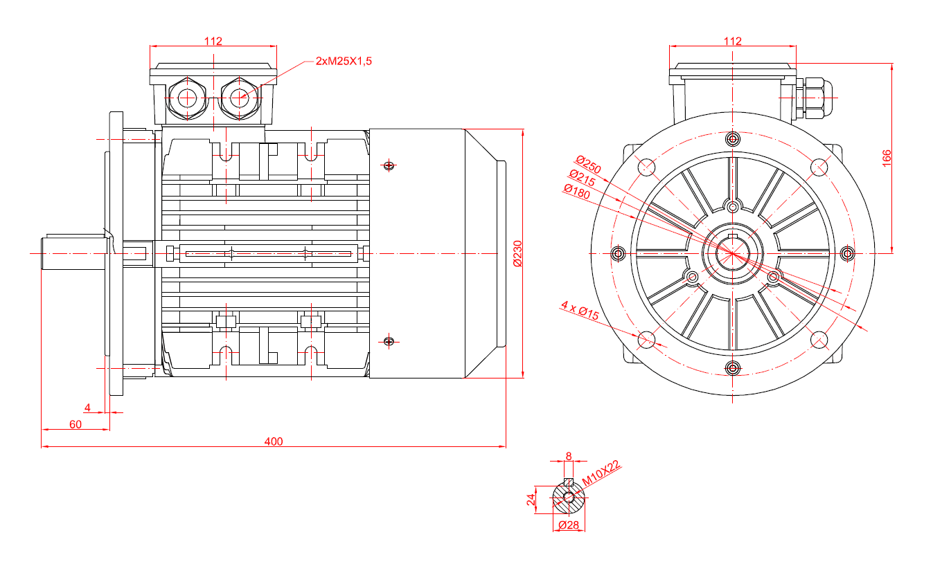 Dimensiuni-motor-112B5 Motor trifazat cu frana ca 4kw 3000rpm 112B5 6Tc3 26Nm - Dimensiuni motor 112B5