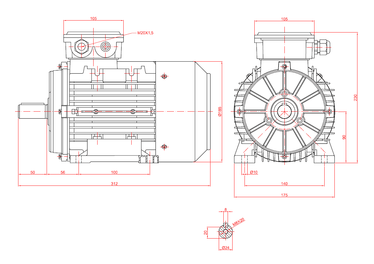 Dimensiuni-motor-90B3 Motor electric trifazat 2.2kw 3000rpm 90 B3 aLL - Dimensiuni motor 90B3