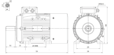 Motor trifazat 18.5kW 1400rpm ax 48mm IEC 180 - talpă B3 Dimensiuni motor trifazat 18.5kW 1400rpm 4 poli ax 48mm IEC 180 cu talpă B3