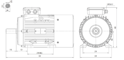 Motor trifazat 22kW 1400rpm ax 48mm IEC 180 - talpă B3 Dimensiuni motor trifazat 22kW 1400rpm 4 poli ax 48mm IEC 180 cu talpă B3