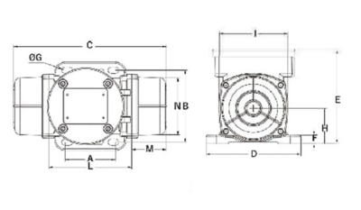 Dimensiuni montaj motor vibrator 100/3M Schiță dimensională motor vibrator monofazat 100/3M
