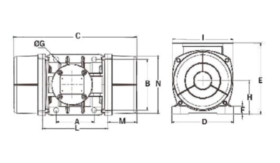 Dimensiuni montaj motor vibrator 200/3M Schiță dimensională motor vibrator monofazat 200/3M