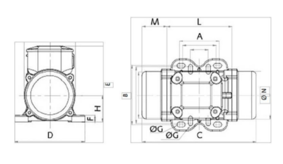 Dimensiuni motor vibrator trifazat 100/3T aLL Dimensiuni motor vibrator trifazat 100/3T aLL