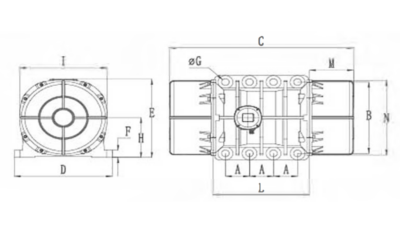 Dimensiuni motor vibrator trifazat 14500/15 aLL Dimensiuni motor vibrator trifazat 14500/15 aLL