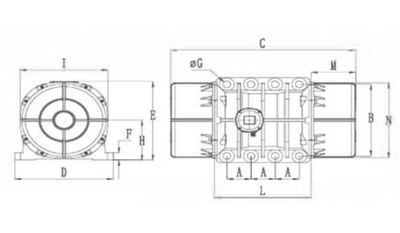 Dimensiuni motor vibrator trifazat 15000/1 aLL Dimensiuni motor vibrator trifazat 15000/1 aLL