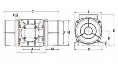 Dimensiuni motor vibrator trifazat 2500/15 aLL Dimensiuni motor vibrator trifazat 2500/15 aLL