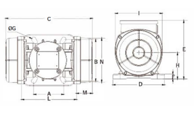 Dimensiuni motor vibrator trifazat 400/3T aLL Dimensiuni motor vibrator trifazat 400/3T aLL