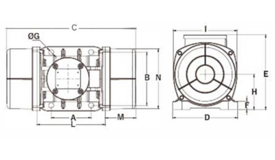 Dimensiuni motor vibrator trifazat 800/3T aLL Dimensiuni motor vibrator trifazat 800/3T aLL