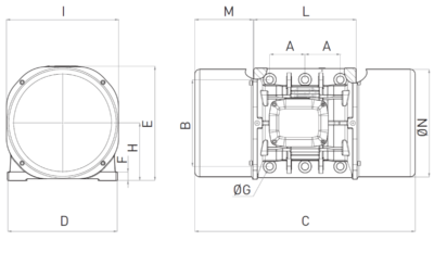 Schema Dimensiuni MVE 10000/1 OLI - 1000 rpm Dimensiuni gabarit si schema tehnica motor vibrator trifazat MVE 10000/1 OLI 1000 rpm