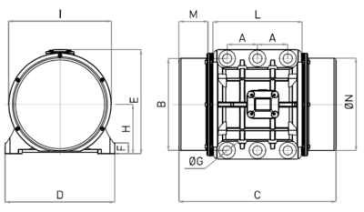 Schema Dimensiuni MVE 11500/15 OLI - 1500 rpm Dimensiuni gabarit si schema tehnica motor vibrator trifazat MVE 11500/15 OLI 1500 rpm