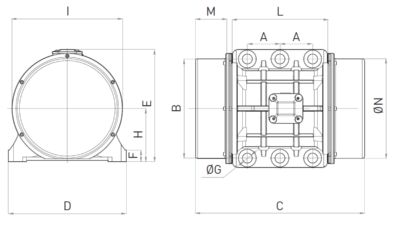 Schema Dimensiuni MVE 12000/1 OLI - 1000 rpm Dimensiuni gabarit si schema tehnica motor vibrator trifazat MVE 12000/1 OLI 1000 rpm