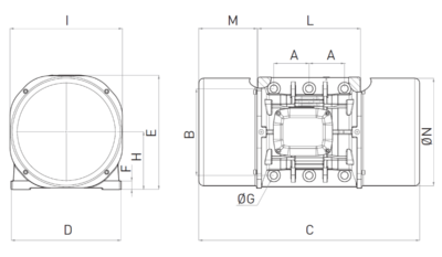 Schema Dimensiuni MVE 13000/1 OLI - 1000 rpm Dimensiuni gabarit si schema tehnica motor vibrator trifazat MVE 13000/1 OLI 1000 rpm