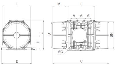 Schema Dimensiuni MVE 19500/1 OLI - 1000 rpm Dimensiuni gabarit si schema tehnica motor vibrator trifazat MVE 19500/1 OLI 1000 rpm