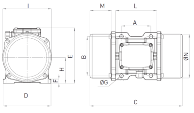 Schema Dimensiuni MVE 200/1 OLI - 1000 rpm Dimensiuni gabarit si schema tehnica motor vibrator trifazat MVE 200/1 OLI 1000 rpm