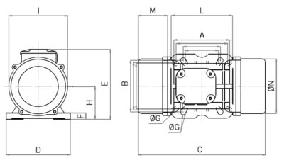 Schema Dimensiuni MVE 200/15 OLI - 1500 rpm Dimensiuni gabarit si schema tehnica motor vibrator trifazat MVE 200/15 OLI 1500 rpm