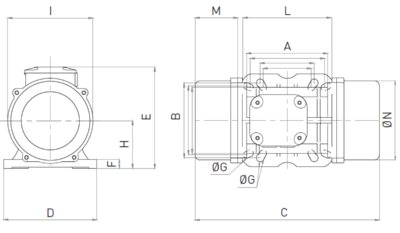 Schema Dimensiuni MVE 50/1 OLI - 1000 rpm Dimensiuni gabarit si schema tehnica motor vibrator trifazat MVE 50/1 OLI 1000 rpm