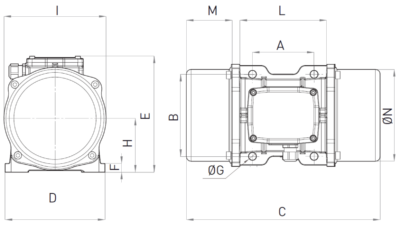 Schema Dimensiuni MVE 500/1 OLI - 1000 rpm Dimensiuni gabarit si schema tehnica motor vibrator trifazat MVE 500/1 OLI 1000 rpm