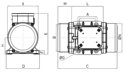 Schema Dimensiuni MVE 90/15 OLI - 1500 rpm Dimensiuni gabarit si schema tehnica motor vibrator trifazat MVE 90/15 OLI 1500 rpm