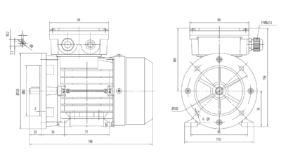 Motor trifazat 0.09kW 1400rpm ax 9mm IEC 56 - talpă B35 Dimensiuni motor trifazat 0.09kW 1400rpm 4 poli ax 9mm IEC 56 cu talpă B35