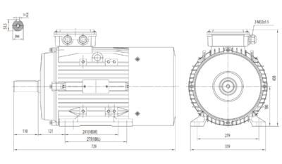 Motor trifazat 18.5kW 1400rpm ax 48mm IEC 180 - talpă B3 Dimensiuni motor trifazat 18.5kW 1400rpm 4 poli ax 48mm IEC 180 cu talpă B3