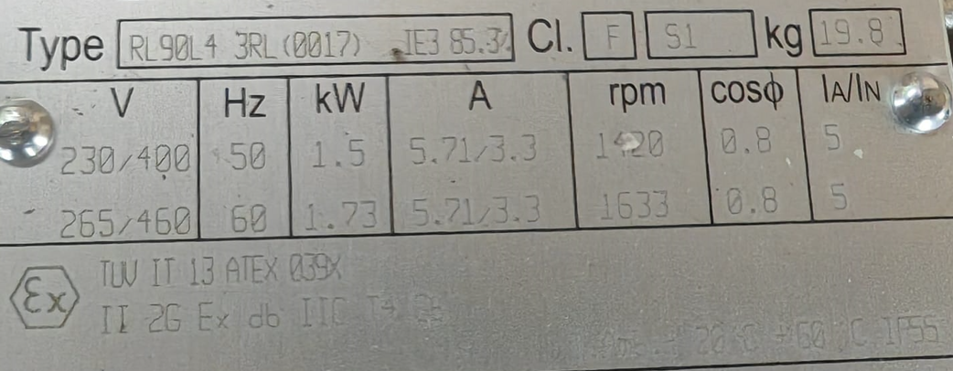 Specificatii Motor trifazat 1.5kw 1400rpm 90B5 Atex zona1 Specificatii Motor trifazat 1.5kw 1400rpm 90B5 Atex zona1