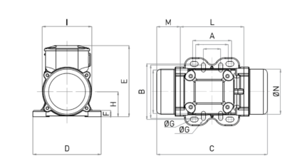 Schema Dimensiuni MVE 100/3 OLI - 3000 rpm Dimensiuni gabarit si schema tehnica motor vibrator trifazat MVE 100/3 OLI 3000 rpm