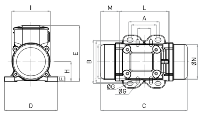 Schema Dimensiuni MVE 40/15 OLI - 1500 rpm Dimensiuni gabarit si schema tehnica motor vibrator trifazat MVE 40/15 OLI 1500 rpm