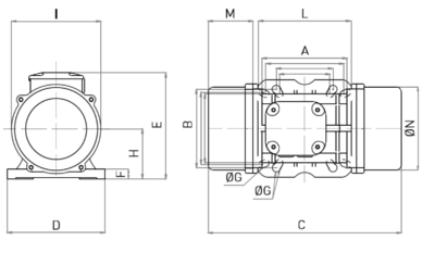 Schema Dimensiuni MVE 400/3 OLI - 3000 rpm Dimensiuni gabarit si schema tehnica motor vibrator trifazat MVE 400/3 OLI 3000 rpm