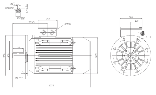 Dimensiuni Motor electric trifazat 110kw 1400rpm 280 B5