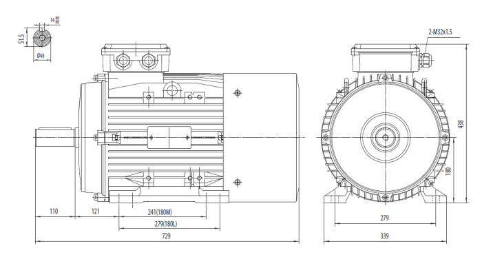 Dimensiuni Motor electric trifazat 11kw 750rpm 180 B3