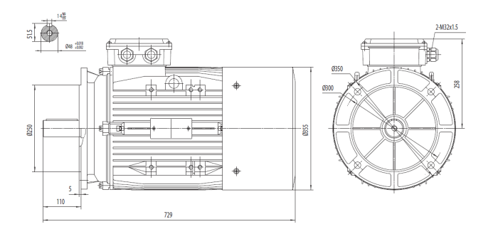 Dimensiuni Motor electric trifazat 11kw 750rpm 180 B5