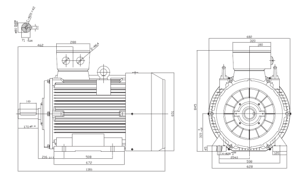 Motor electric trifazat 132kw 1000rpm 315 B3 IE2 aLL - Dimensiuni Motor electric trifazat 132kw 1000rpm 315 B3 1