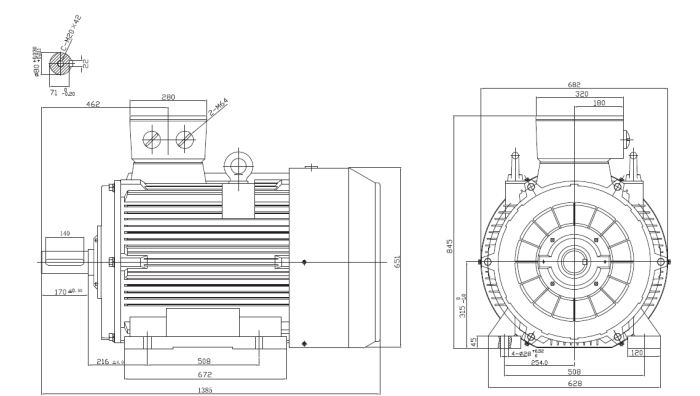 Motor electric trifazat 132kw 1000rpm 315 B3 - Dimensiuni Motor electric trifazat 132kw 1000rpm 315 B3 1