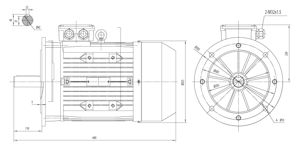 Dimensiuni Motor electric trifazat 15kw 1400rpm 160 B5